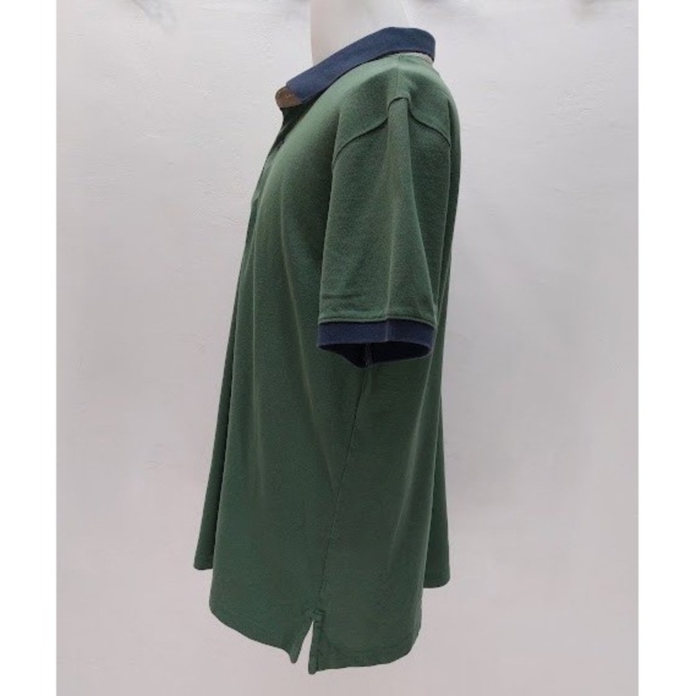 LL Bean Casco Bay Polo Mens Short Sleeve Large Green Navy Contrast Pique Cotton - Picture 4 of 8